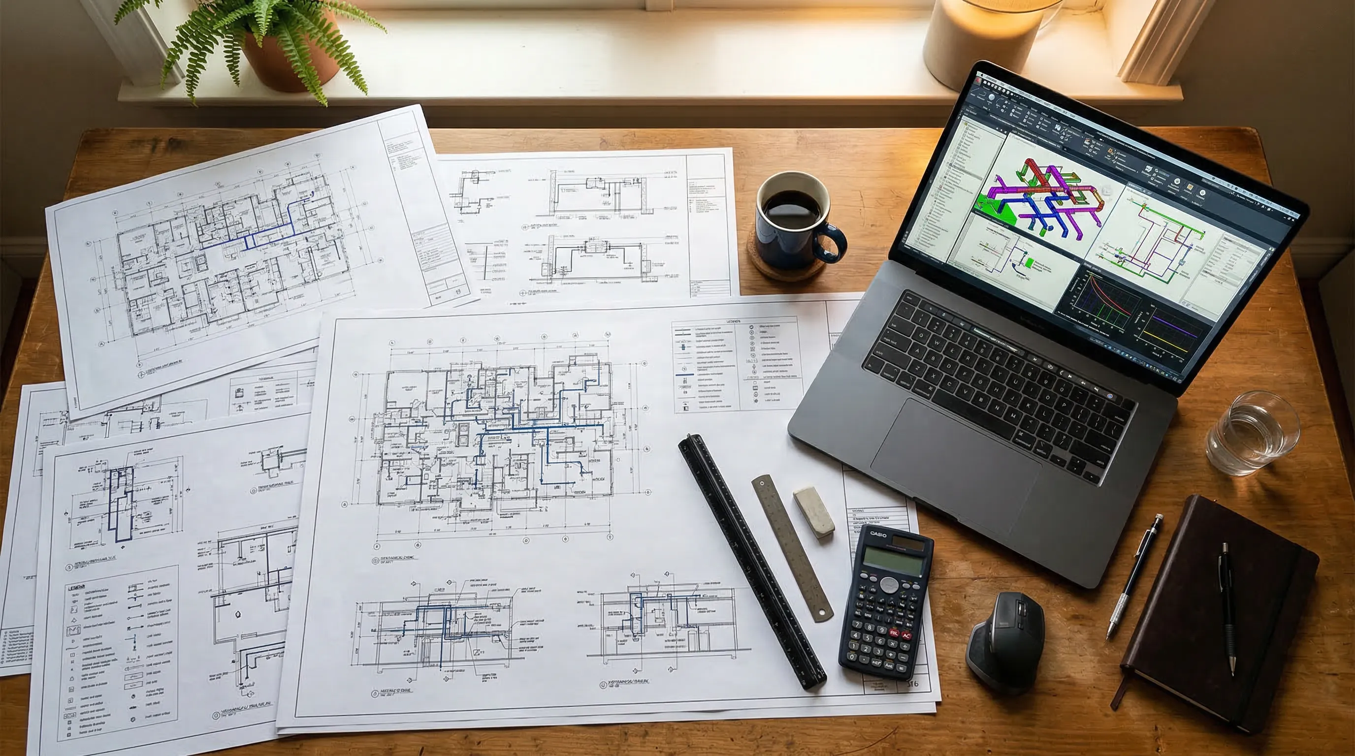 Mechanical systems and HVAC ductwork in a commercial building