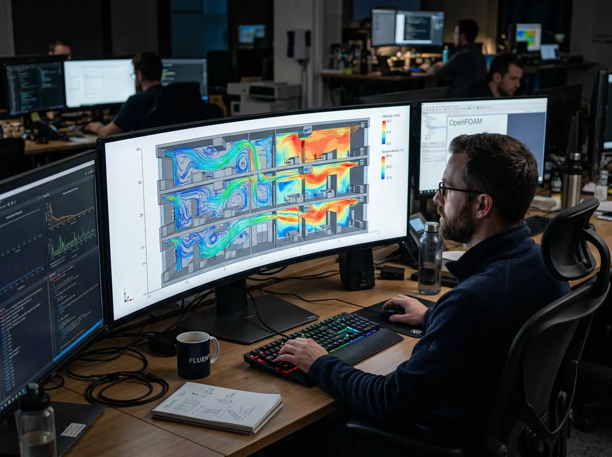 CFD airflow simulation on an ultrawide monitor