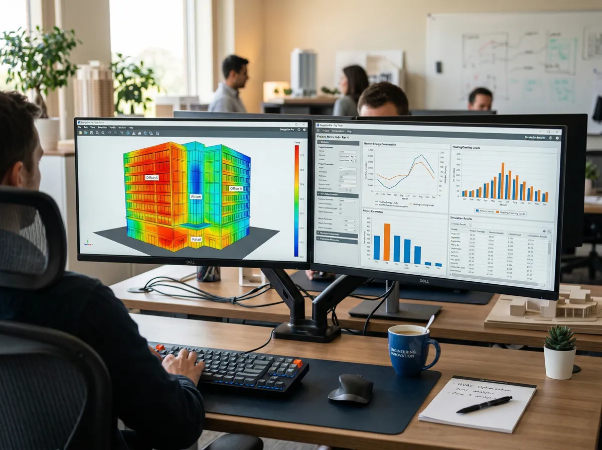 Energy simulation model on dual monitors