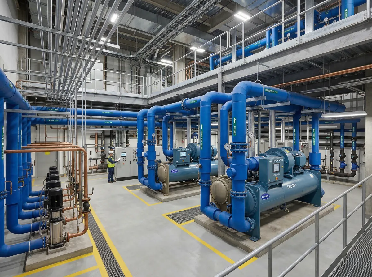 Commercial chiller plant and mechanical room