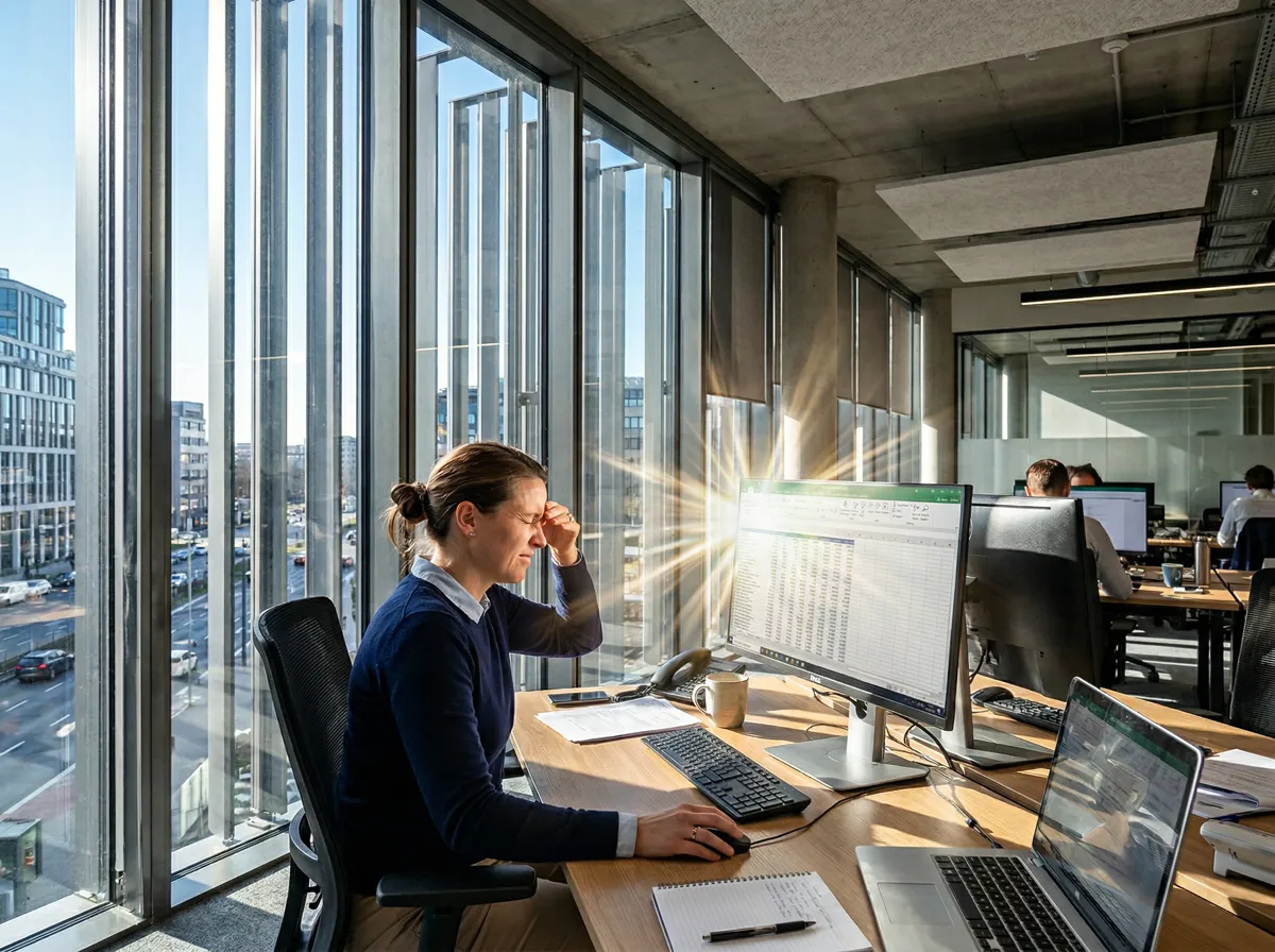Sun glare hitting an office workstation